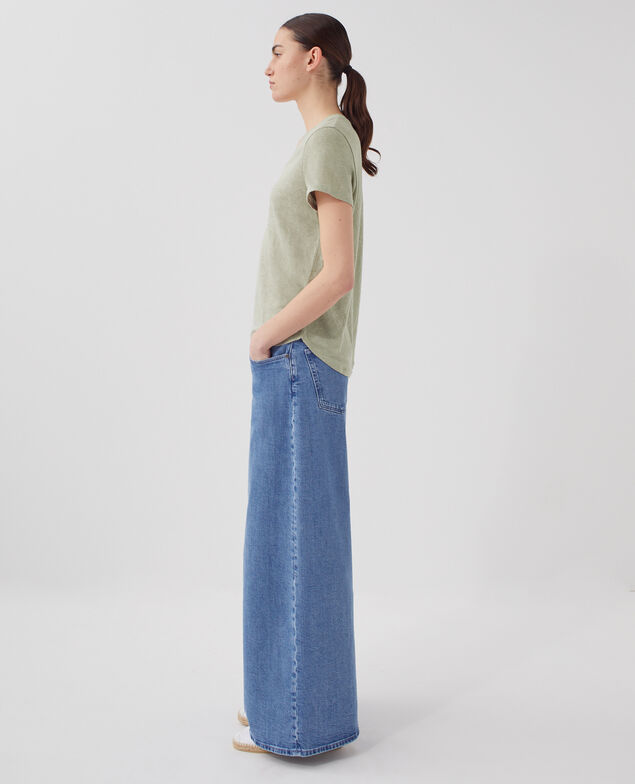 SARAH - T-Shirt mit V-Ausschnitt aus Leinen U520 green