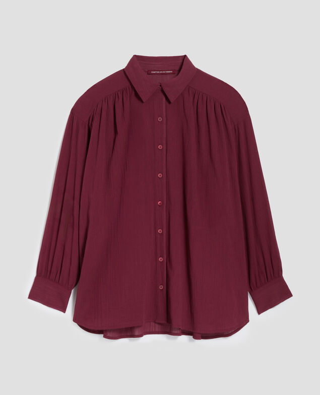 Bluse aus Plissée-Baumwolle J750 burgundy
