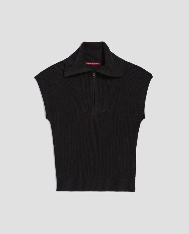 Ärmelloser Pullover mit Reißverschlusskragen aus Leinen H091 black beauty