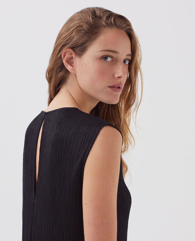 Langes, strukturiertes Kleid ohne Ärmel H091 black beauty