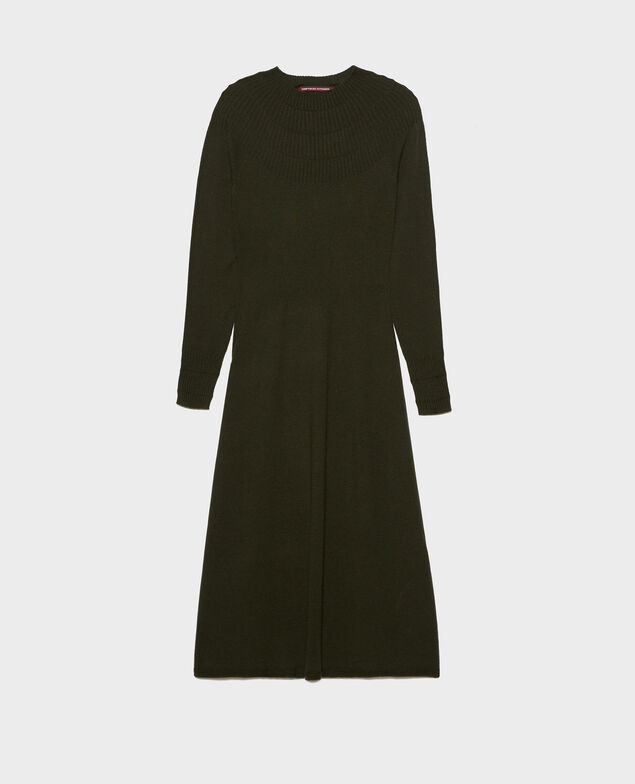 Ausgestelltes Kleid aus Merinowolle Military green