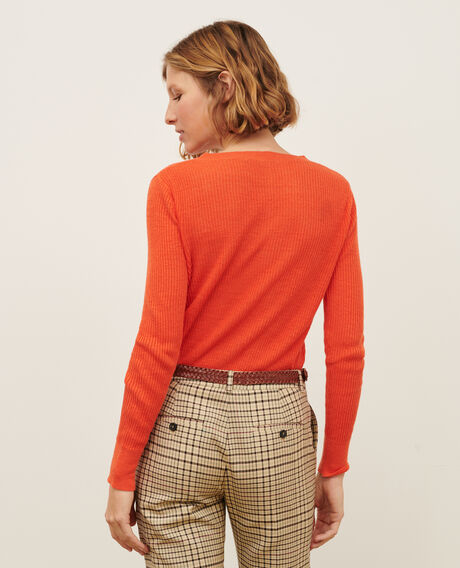 Strukturierter Pullover aus Leinen 0250 tiger lily orange 3sju191l01