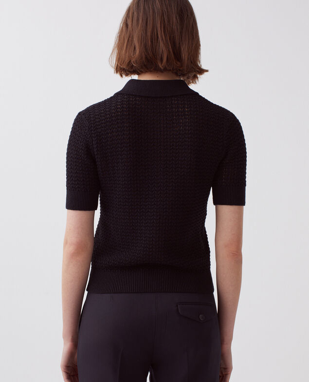 Pullover mit Polokragen und kurzen Ärmeln H091 black beauty