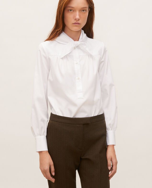 Baumwollbluse mit abnehmbarem Tuchkragen Brilliant white