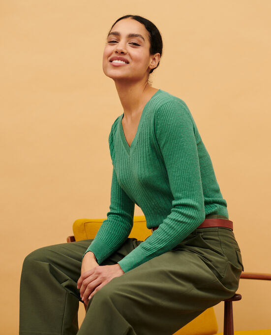 Strukturierter Pullover aus Leinen 0542 PINE GREEN