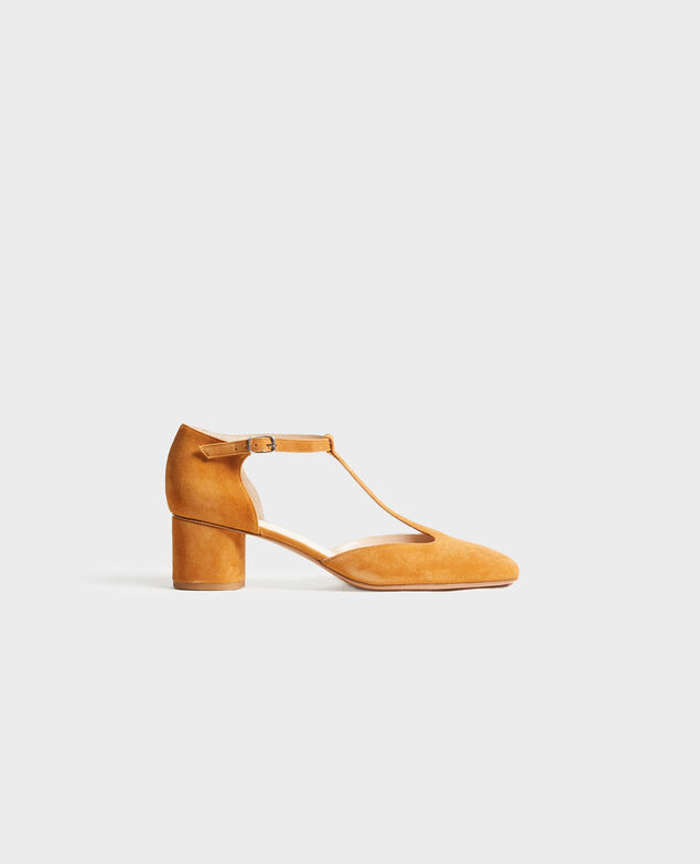 Salome-Schuhe aus Veloursleder mit Absatz Pumpkin spice