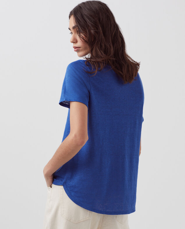 SARAH - T-Shirt mit V-Ausschnitt aus Leinen H660 sodalite blue