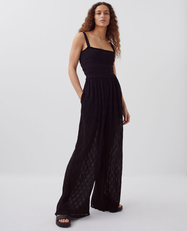 Fließend fallender gesmockter Jumpsuit H091 black beauty