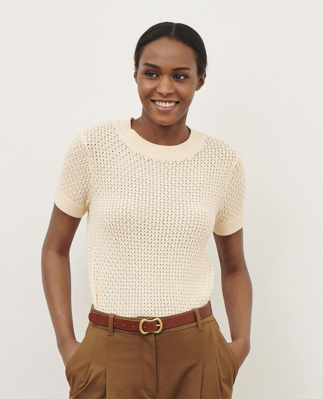 Kurzärmliger Pullover aus Baumwolle 0401 ivory