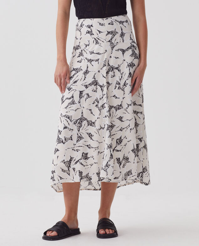 Asymmetrischer Rock mit fließendem Fall J301 flower camo ecru
