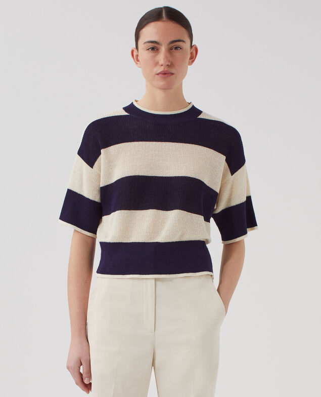 Cropped Pullover mit kurzen Ärmeln aus Leinen H692 large baritone