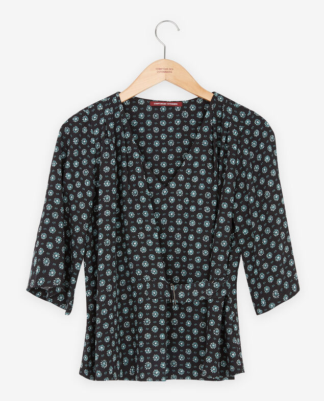 Gemusterte Bluse mit Schnalle Dandelion black