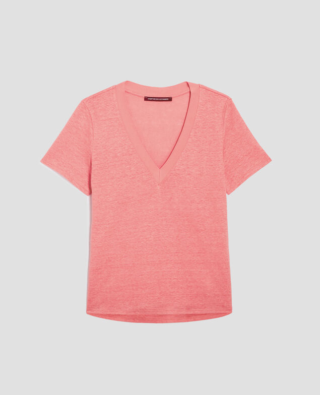 SARAH - T-Shirt mit V-Ausschnitt aus Leinen H101 silver pink