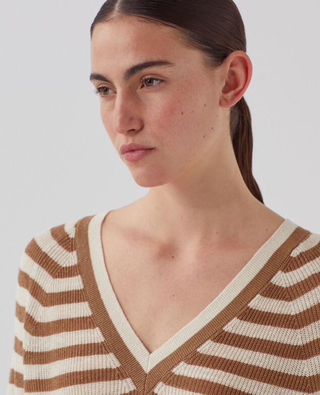 Pullover mit V-Ausschnitt aus Leinen H321 thin gratinato