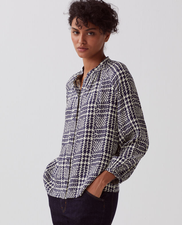 Fließend fallende Langarmbluse I681 houndstooth ble