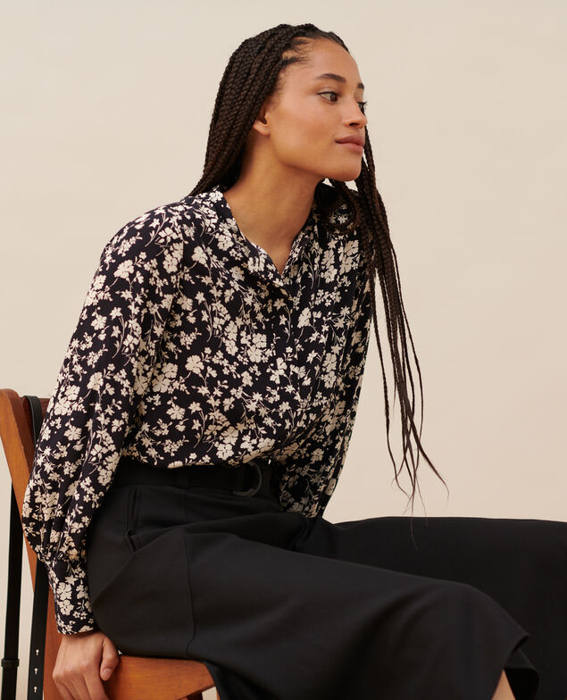 Fließende gemusterte Bluse A686 navy fiore
