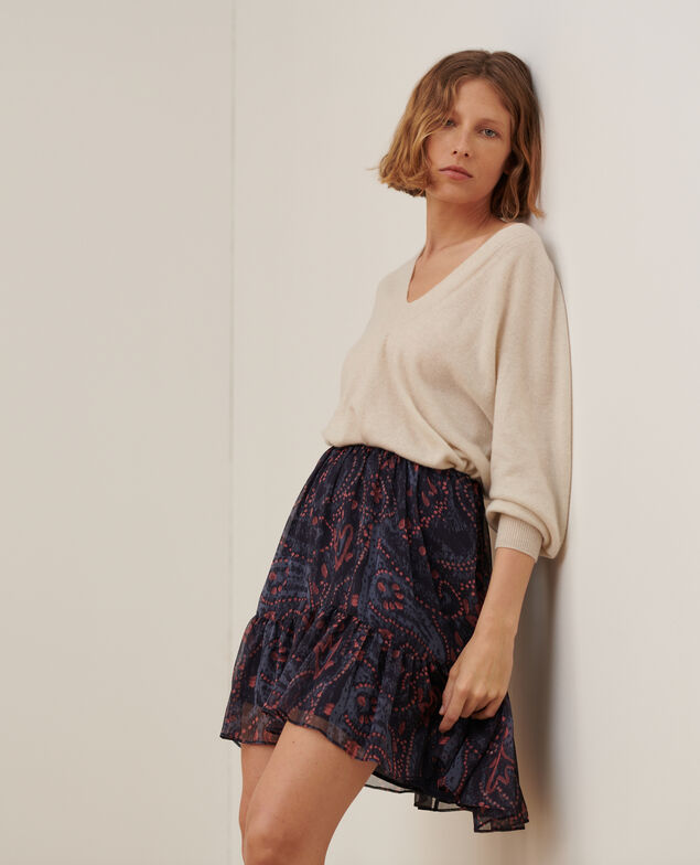 Kurzer fließender Rock A683 print ikat navy 3wsk148p10