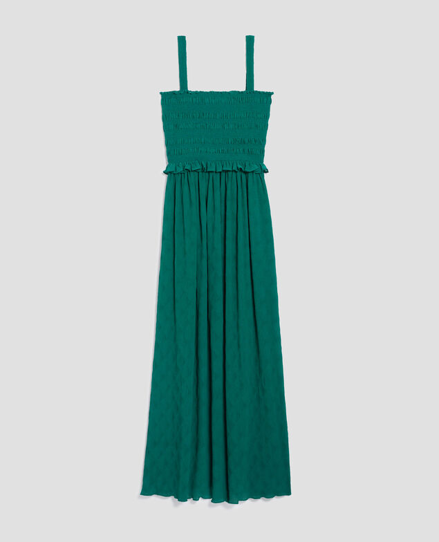 Fließend fallendes, langes gesmocktes Kleid H644 spruced-up blue