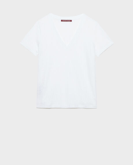 SARAH - T-Shirt mit V-Ausschnitt aus Leinen 4235 optical white 3ste082f05