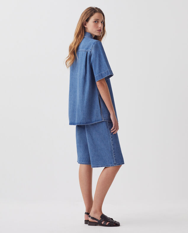 Bluse aus Baumwoll-Denim J621 light blue