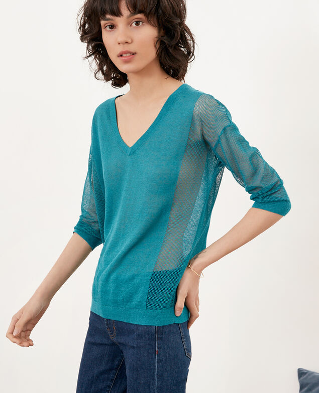 Pullover mit Ajourmusterdetails Pacific green