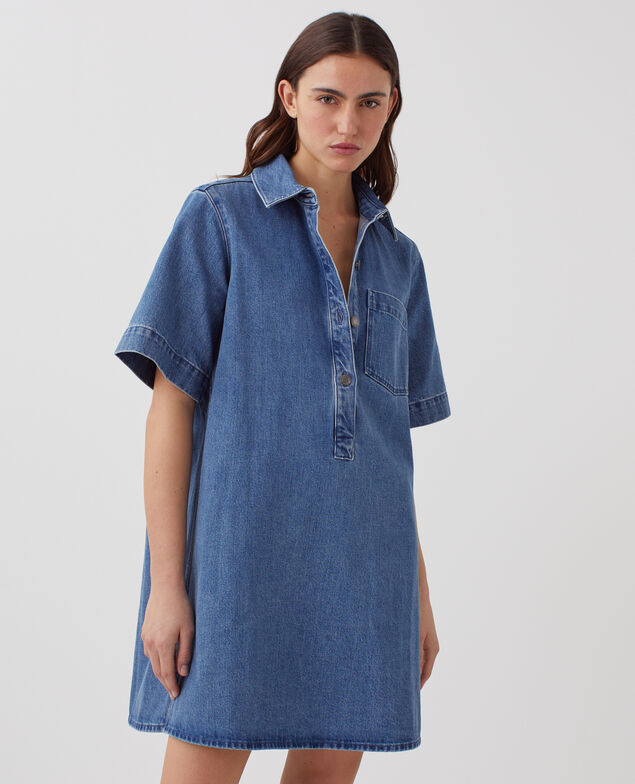 Kurzes Hemdkleid aus Denim J621 light blue