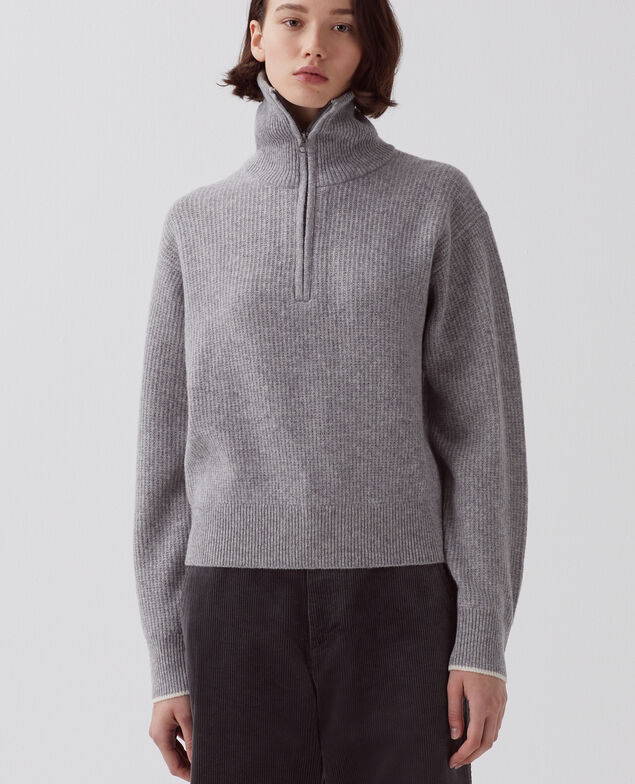 Rollkragenpullover mit Reißverschluss aus Wolle U020 light gray