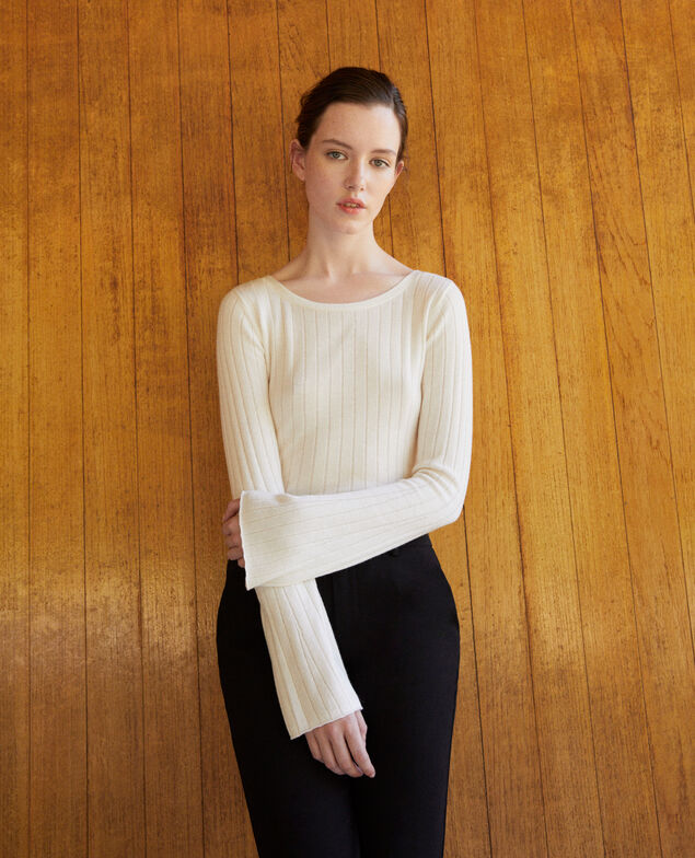 Rippstrickpullover Weiß