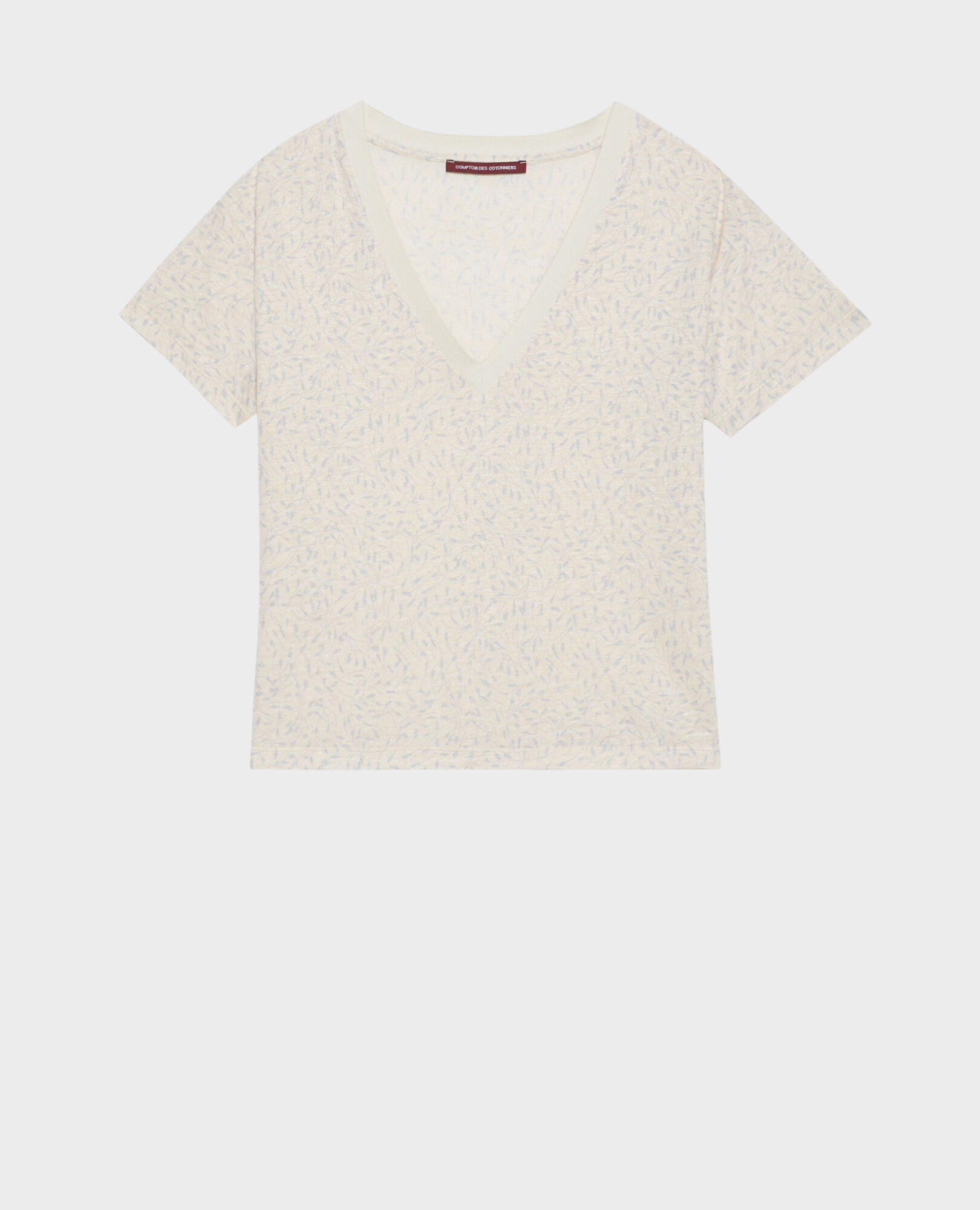SARAH - T-Shirt mit V-Ausschnitt aus Leinen 91 print white 2ste338f05