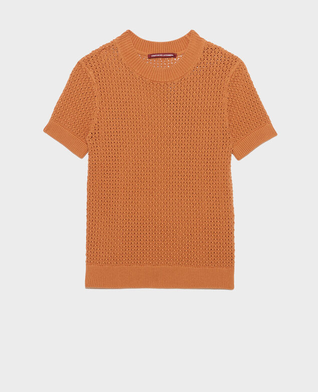 Kurzärmliger Pullover aus Baumwolle 0320 almond brown