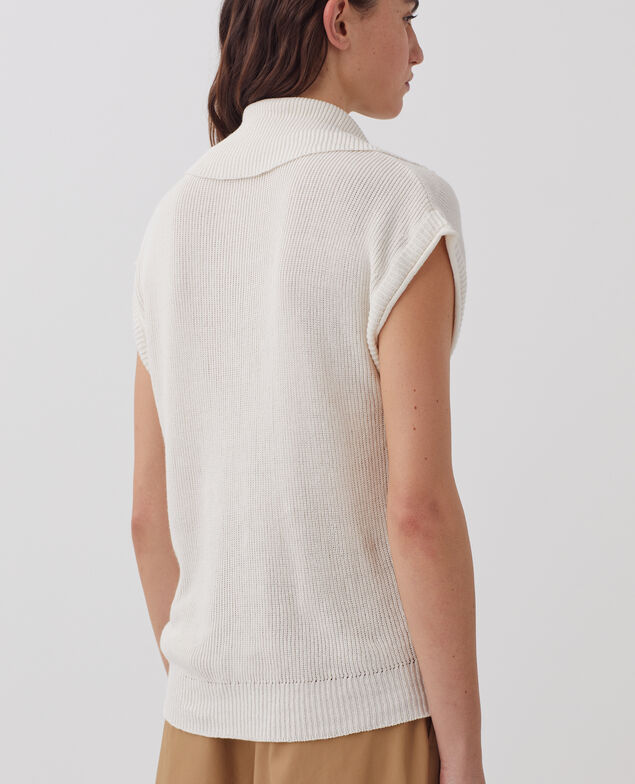 Ärmelloser Pullover mit Reißverschlusskragen aus Leinen H303 white swan