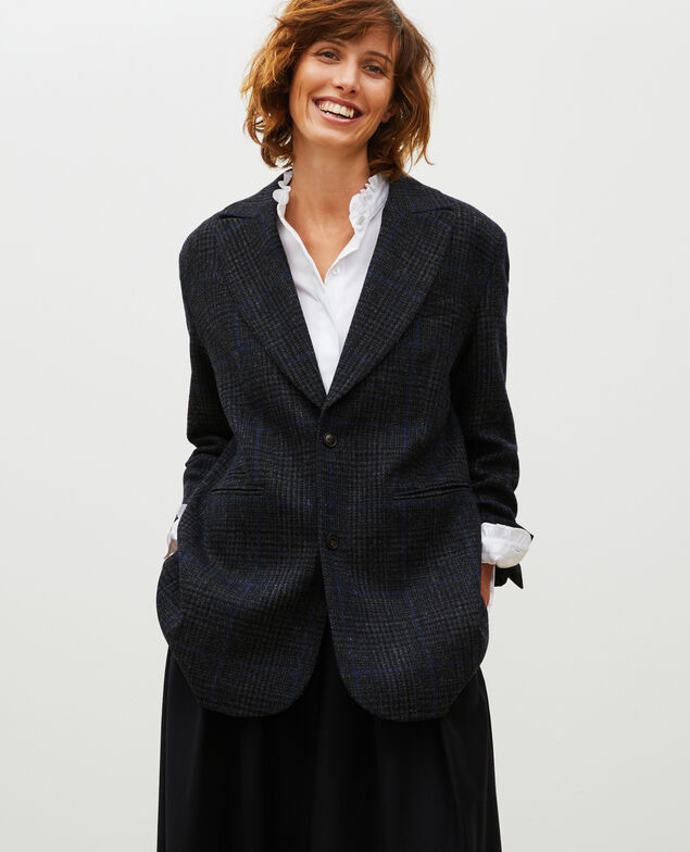 Weiter Blazer aus Wolle Night sky pieddepoule