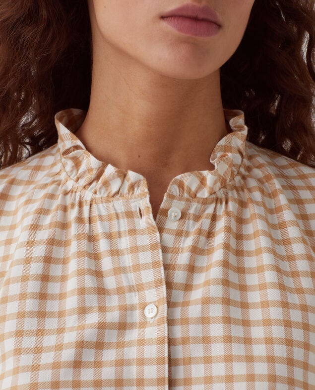 Bluse mit Volant-Kragen I310 check creme camel