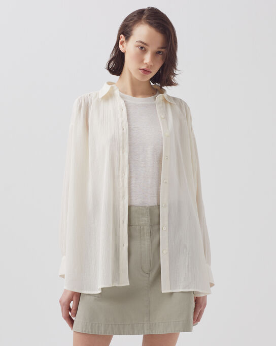 Bluse aus Plissée-Baumwolle H303 WHITE SWAN