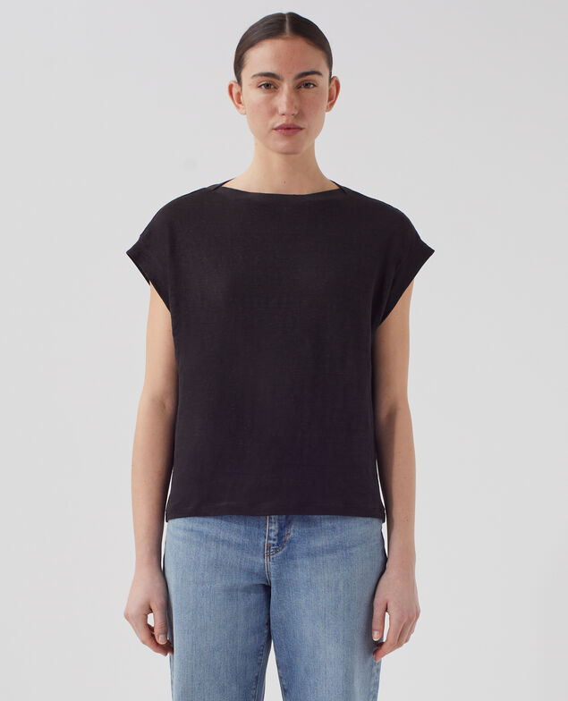 KARO - Boxy T-Shirt aus Leinen H091 black beauty