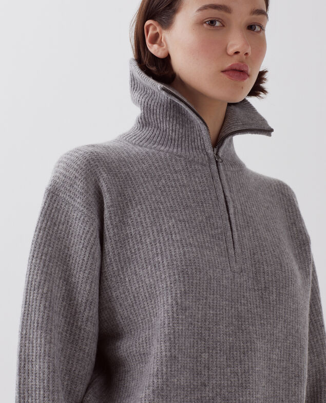 Rollkragenpullover mit Reißverschluss aus Wolle U020 light gray
