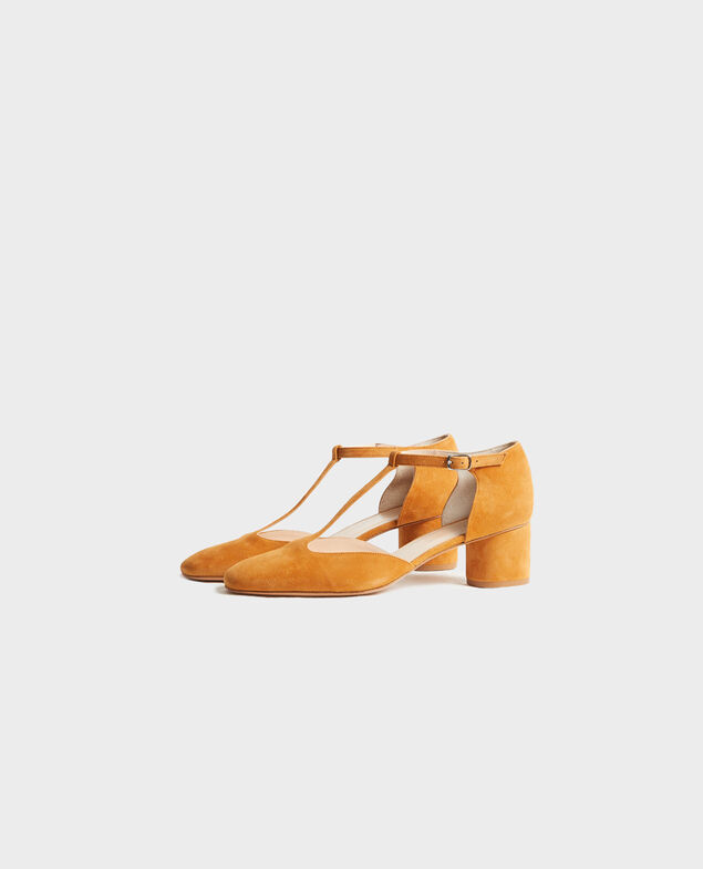 Salome-Schuhe aus Veloursleder mit Absatz Pumpkin spice