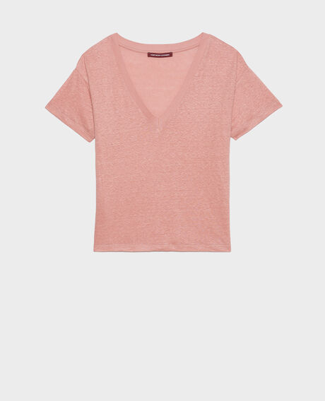 SARAH - T-Shirt mit V-Ausschnitt aus Leinen 13 pink Locmelar