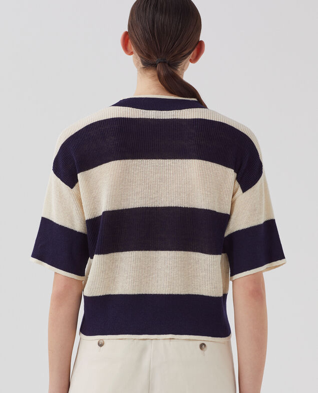 Cropped Pullover mit kurzen Ärmeln aus Leinen H692 large baritone