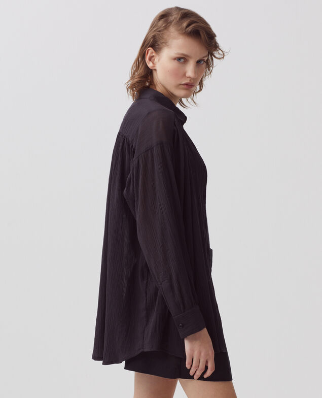 Bluse aus Plissée-Baumwolle H091 black beauty 4sbl045c24