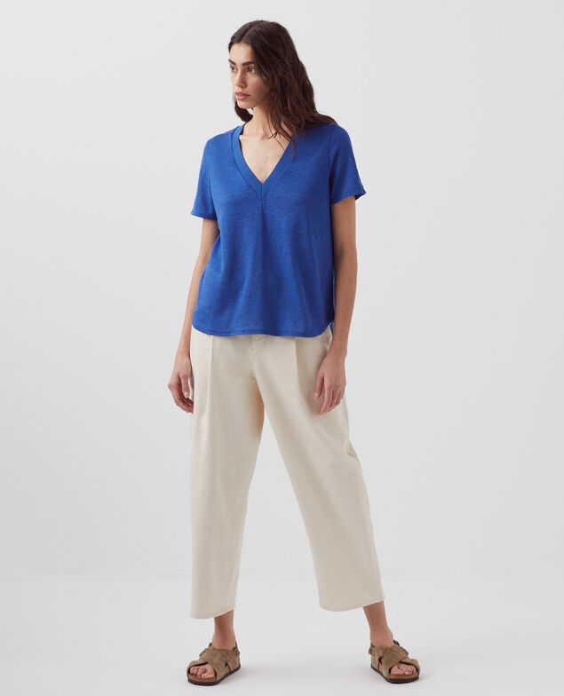 SARAH - T-Shirt mit V-Ausschnitt aus Leinen H660 sodalite blue
