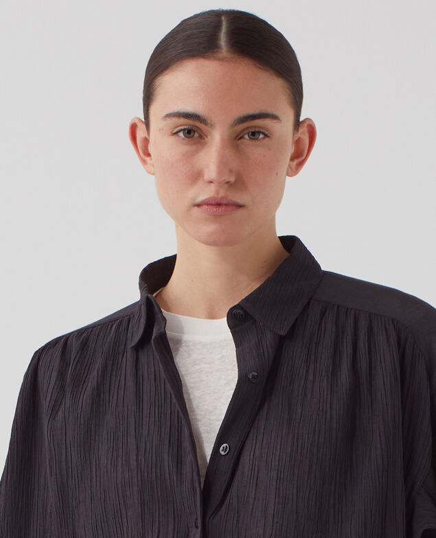 Bluse aus Plissée-Baumwolle H091 black beauty