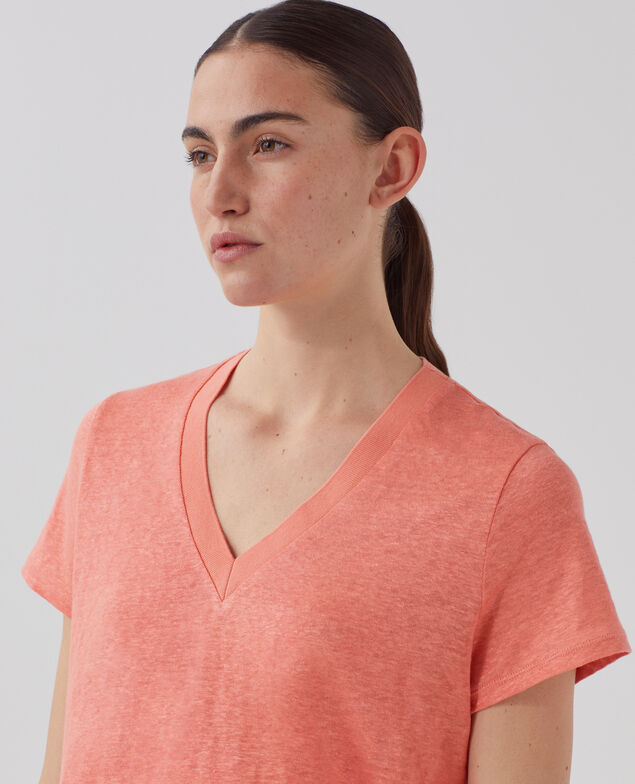 SARAH - T-Shirt mit V-Ausschnitt aus Leinen U120 pink