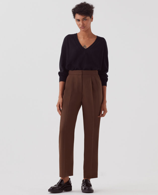 CAMILLE – Wollhose mit Steppfalten I390 coffee bean