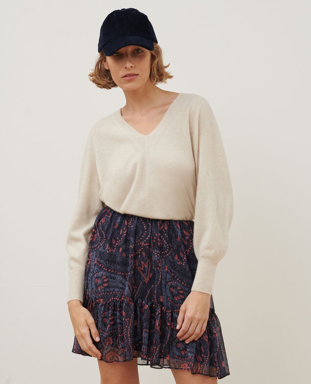 Kurzer fließender Rock A683 print ikat navy