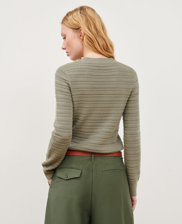 Pullover mit Ajourmuster aus Merinowolle 0560 vetiver