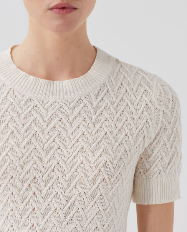 Kurzärmliger Pullover aus Leinen H303 white swan