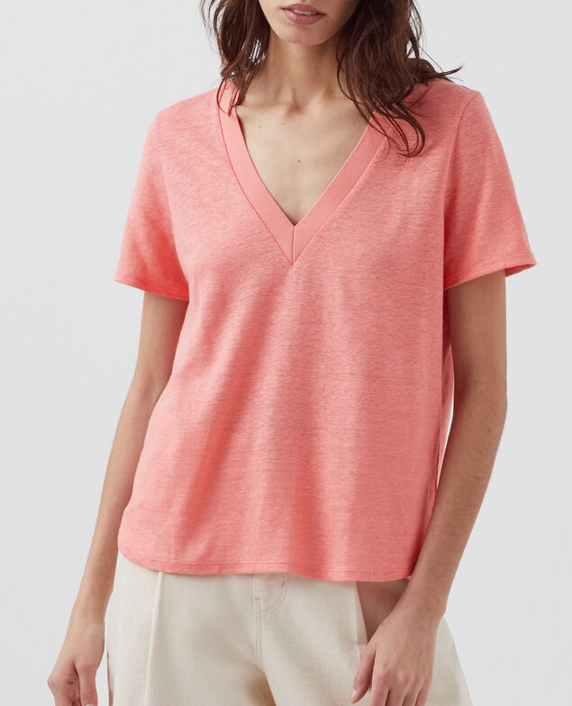 SARAH - T-Shirt mit V-Ausschnitt aus Leinen H101 silver pink