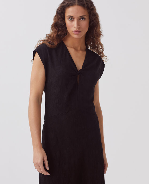 Langes fließendes Kleid mit Zopfmuster H091 black beauty