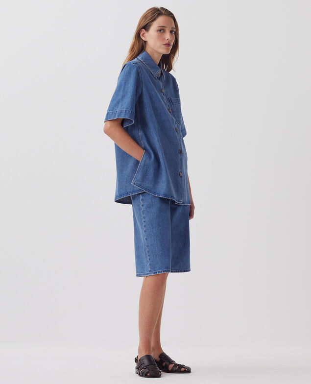 Bluse aus Baumwoll-Denim J621 light blue